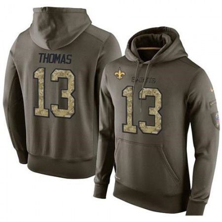 NFL Men's New Orleans Saints #13 Michael Thomas Stitched Green Olive Salute To Service KO Performance Hoodie